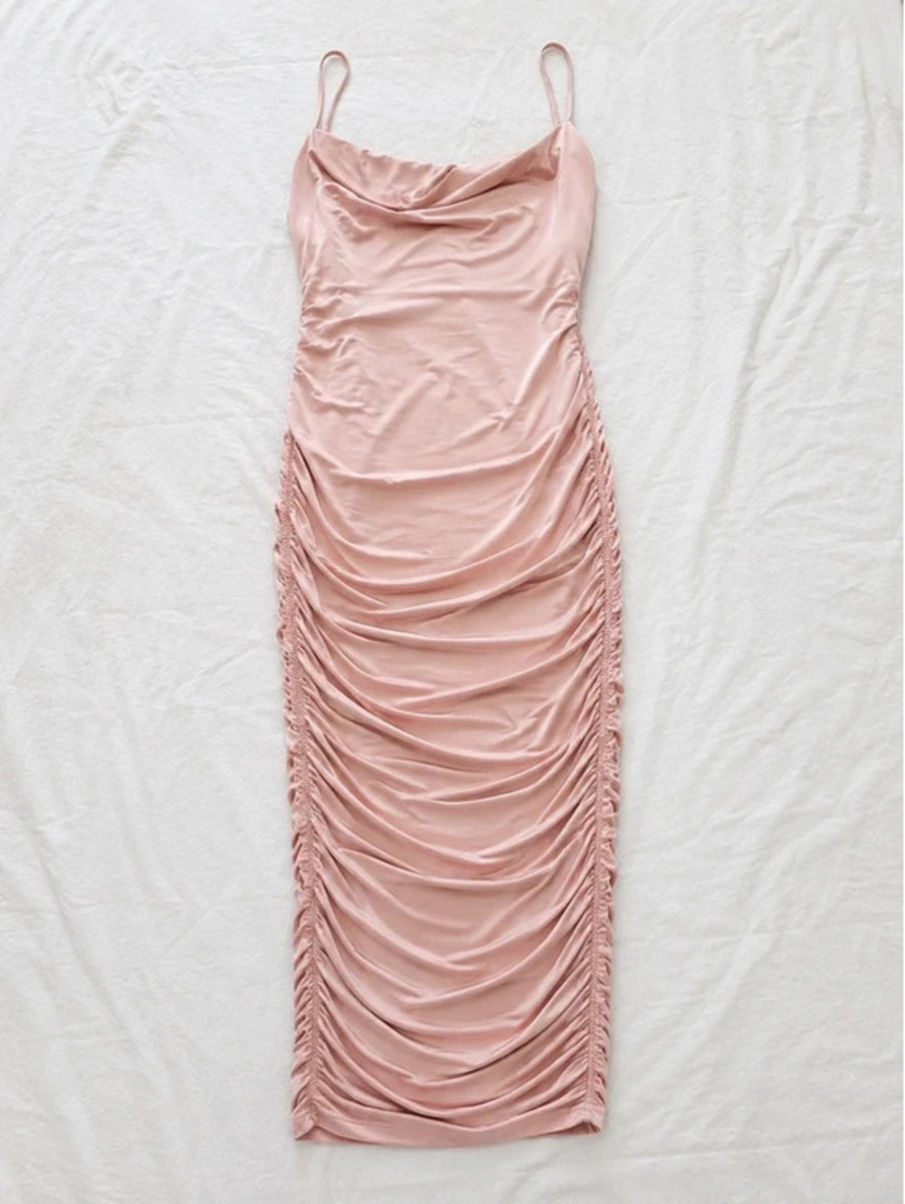 Boohoo Blush Pink Ruched Midi Maternity Dress US 10